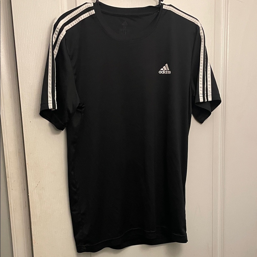Adidas Boy's Black Tee with White Stripes